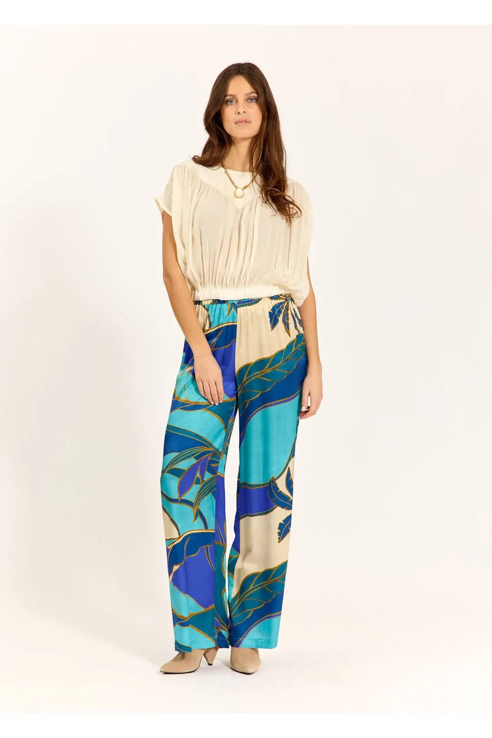 LAUREN VIDAL | PRINTED FLOWY PANTS LOLE TURQUOISE
