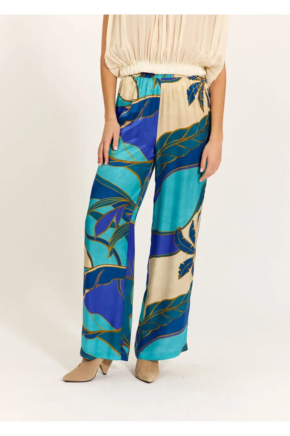 LAUREN VIDAL | PRINTED FLOWY PANTS LOLE TURQUOISE