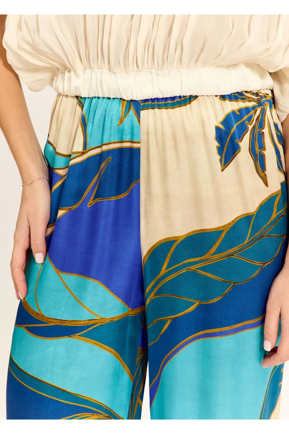 LAUREN VIDAL | PRINTED FLOWY PANTS LOLE TURQUOISE