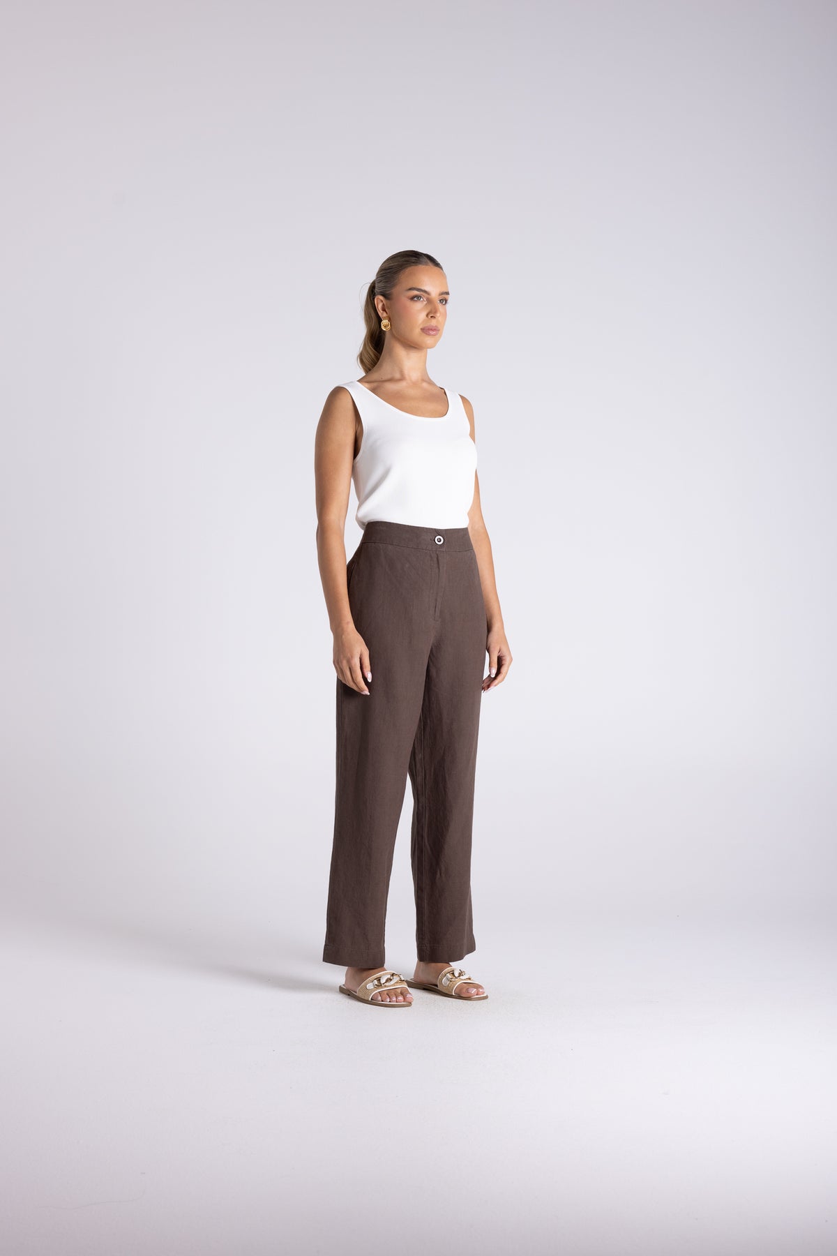 Two T's | Luna 7/8 Linen Pant - Chestnut