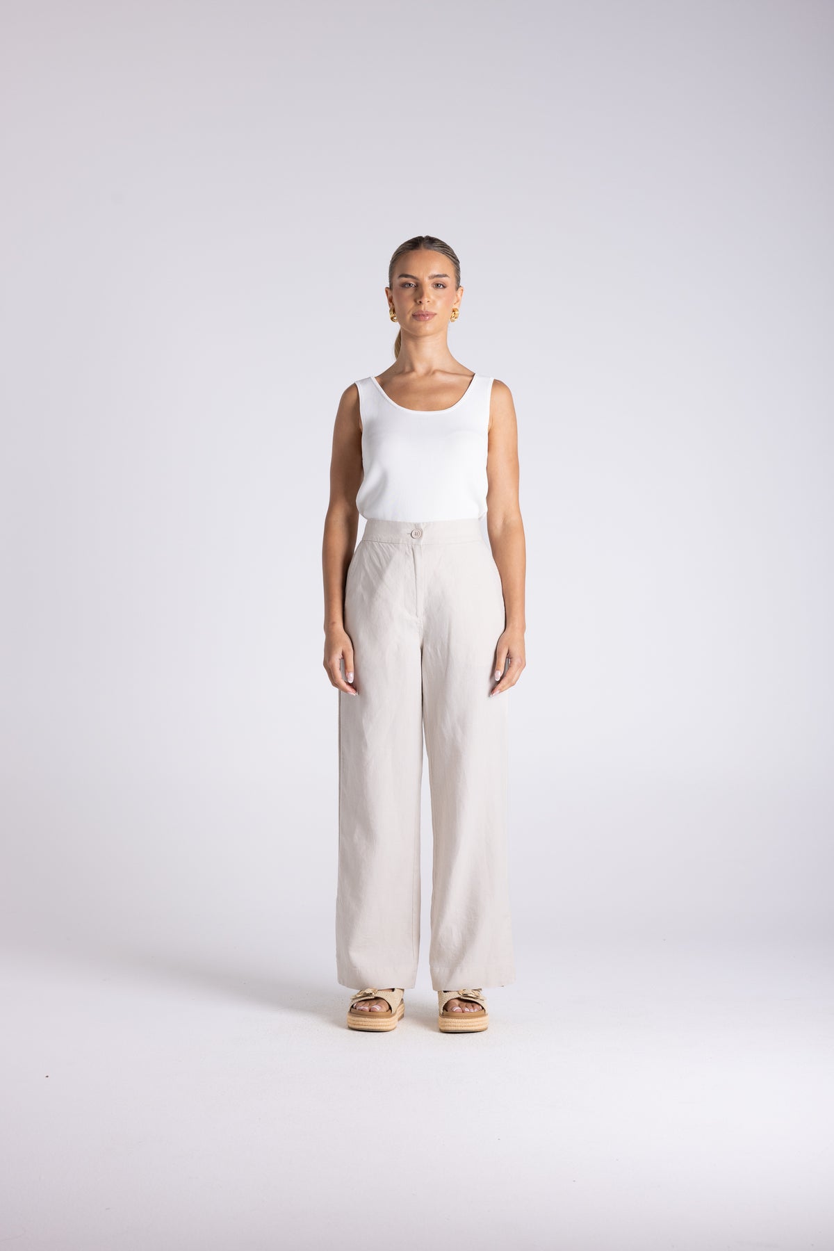 Two T's | Wide Leg Linen Pant - Straw