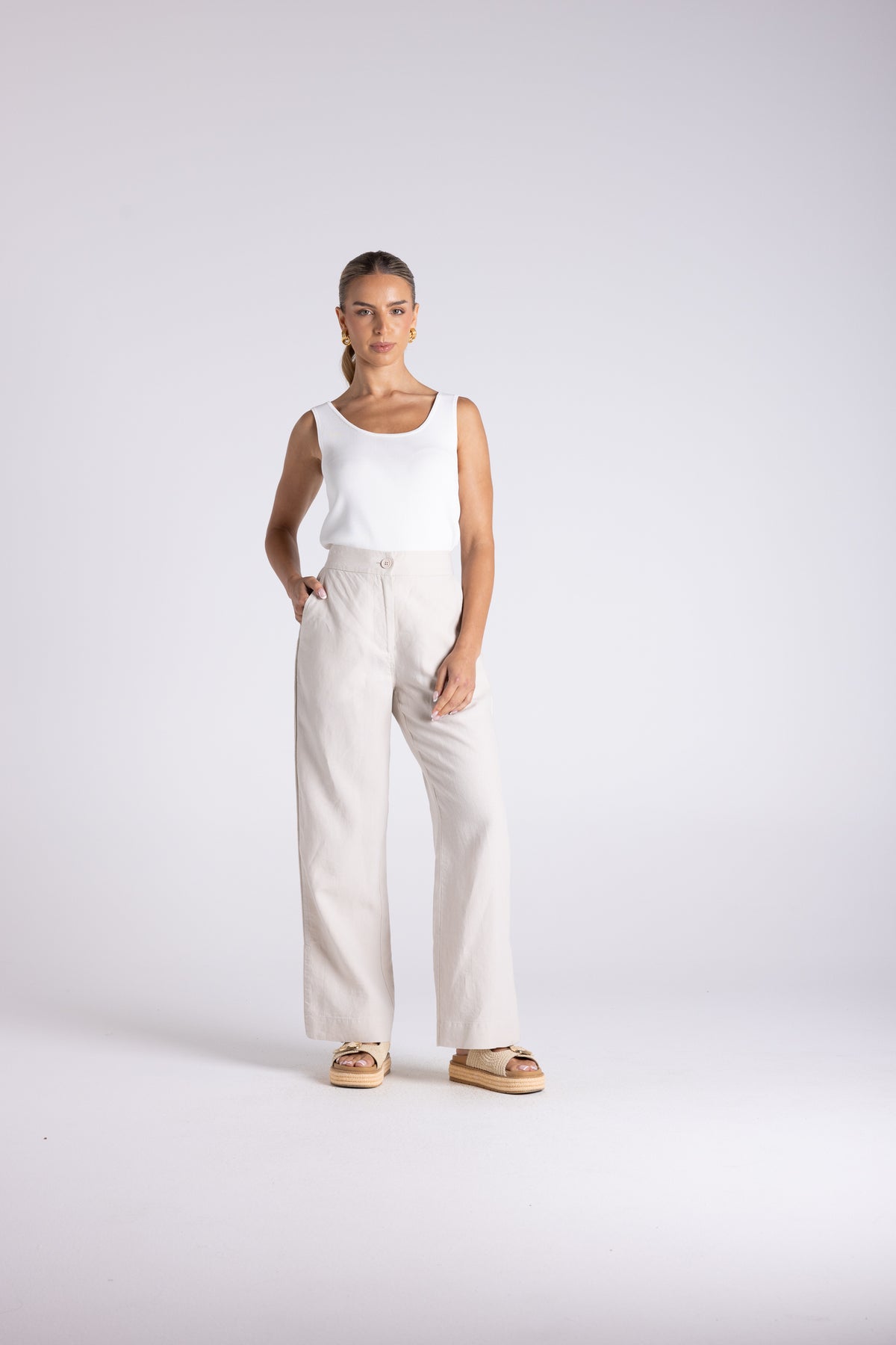 Two T's | Wide Leg Linen Pant - Straw