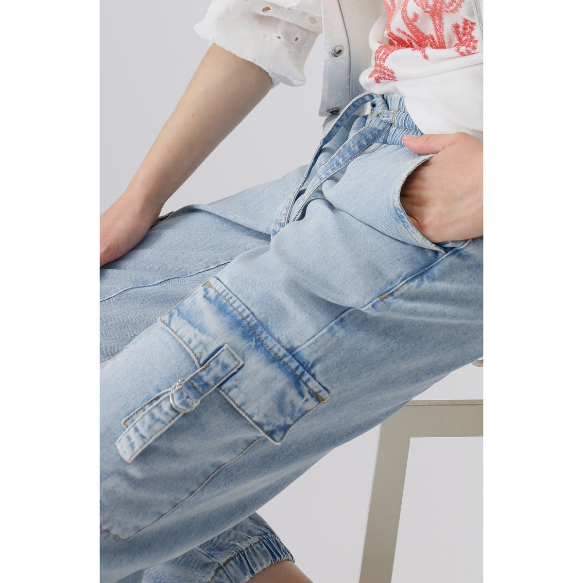 MONARI | DRAWSTRING DENIM CARGO PANT