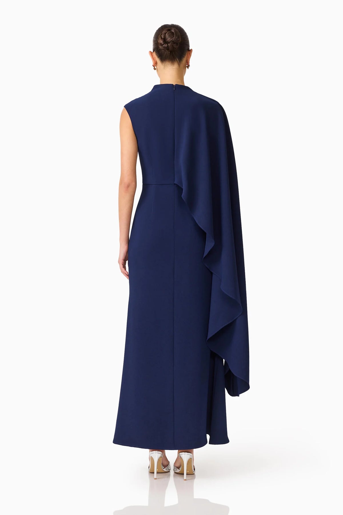 ELLIATT | Leonara Asymmetric Cape Maxi Dress in Deep Navy