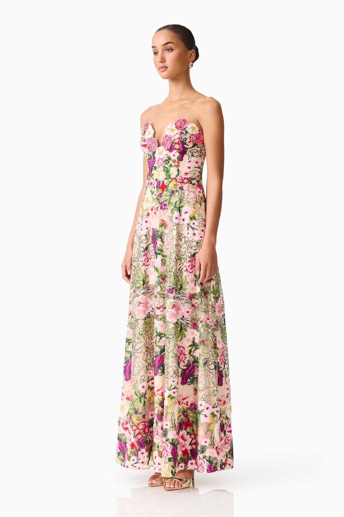 ELLIATT | FLORA STRAPLESS GOWN - Pink & Green Floral