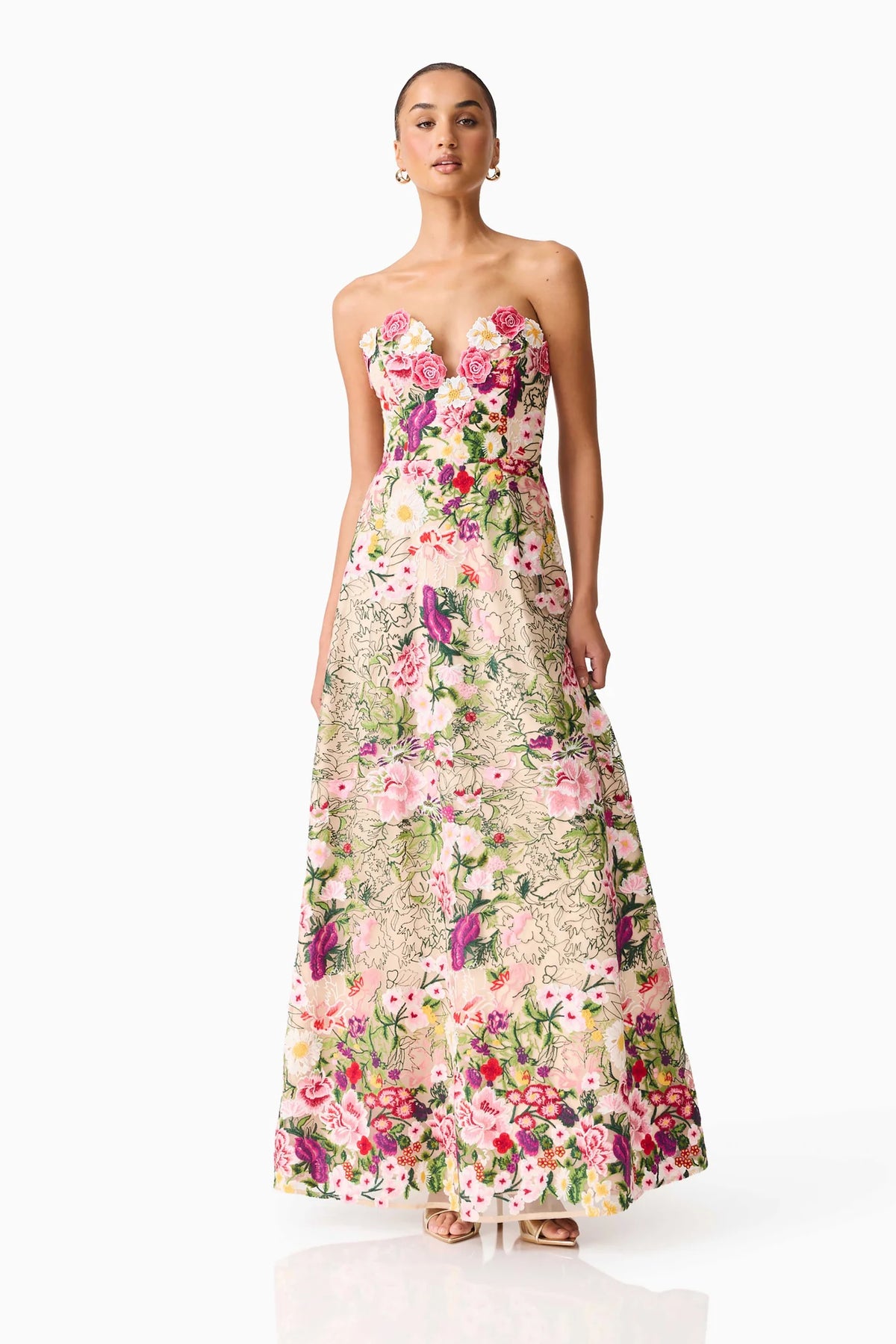 ELLIATT | FLORA STRAPLESS GOWN - Pink & Green Floral