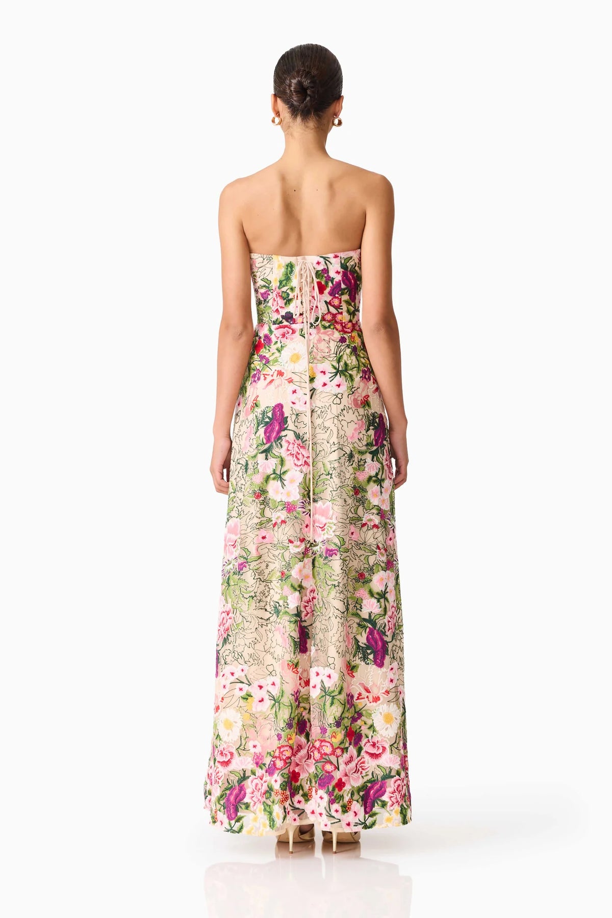 ELLIATT | FLORA STRAPLESS GOWN - Pink & Green Floral