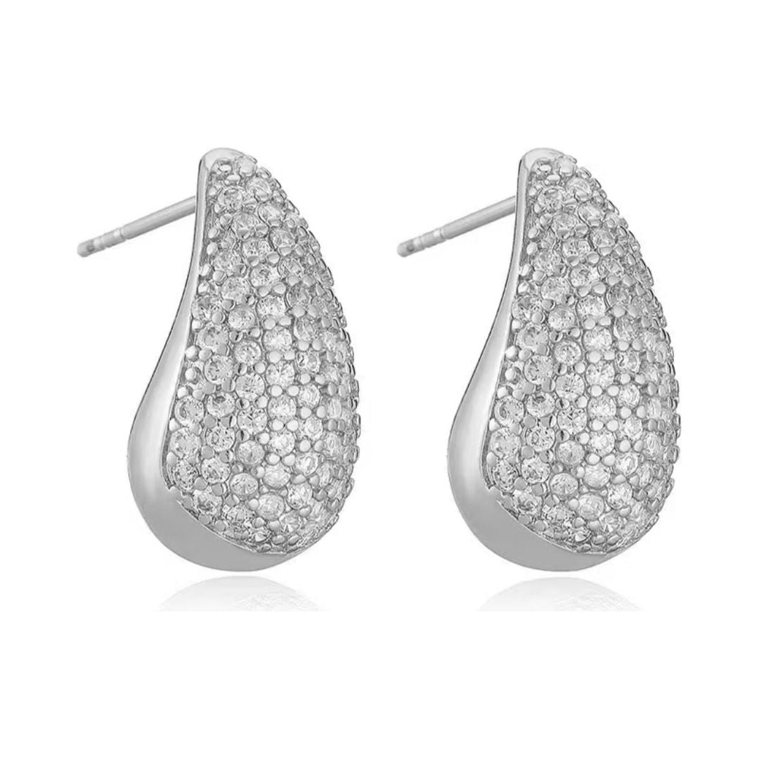 NOVA | LARGE EMBELLISHED TEAR DROP EARRING - Silver