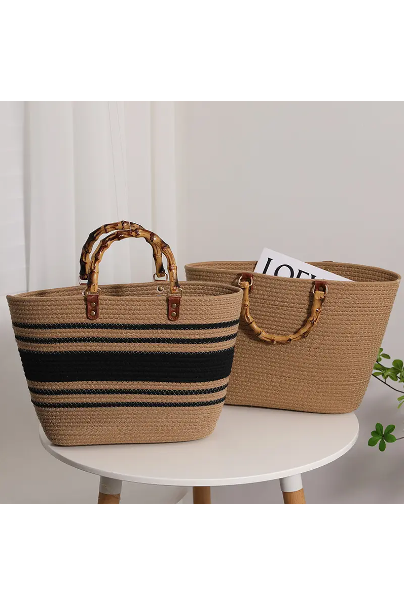 WOVEN TOTE BAG - Black Stripe