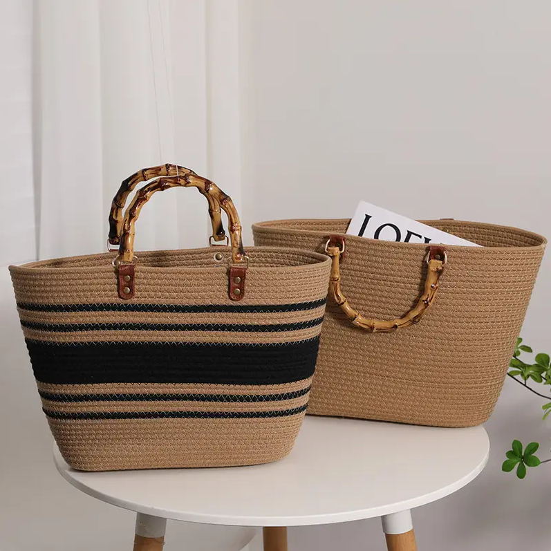 WOVEN TOTE BAG - Black Stripe