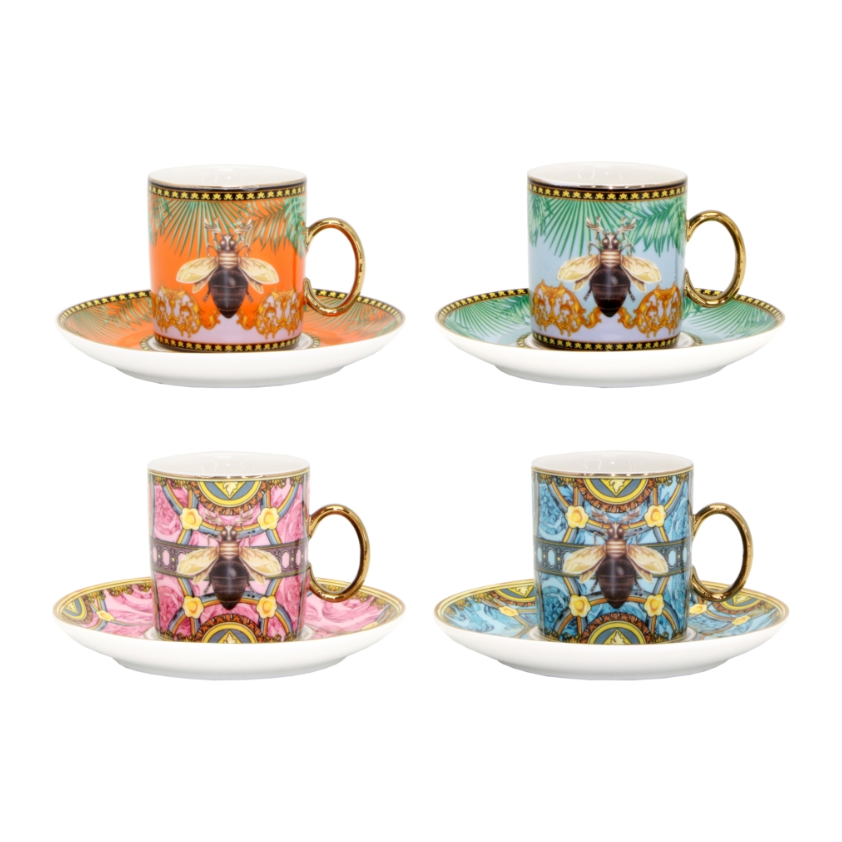 CUP & SAUCER SHORT BLACK | Bee 4 pc set