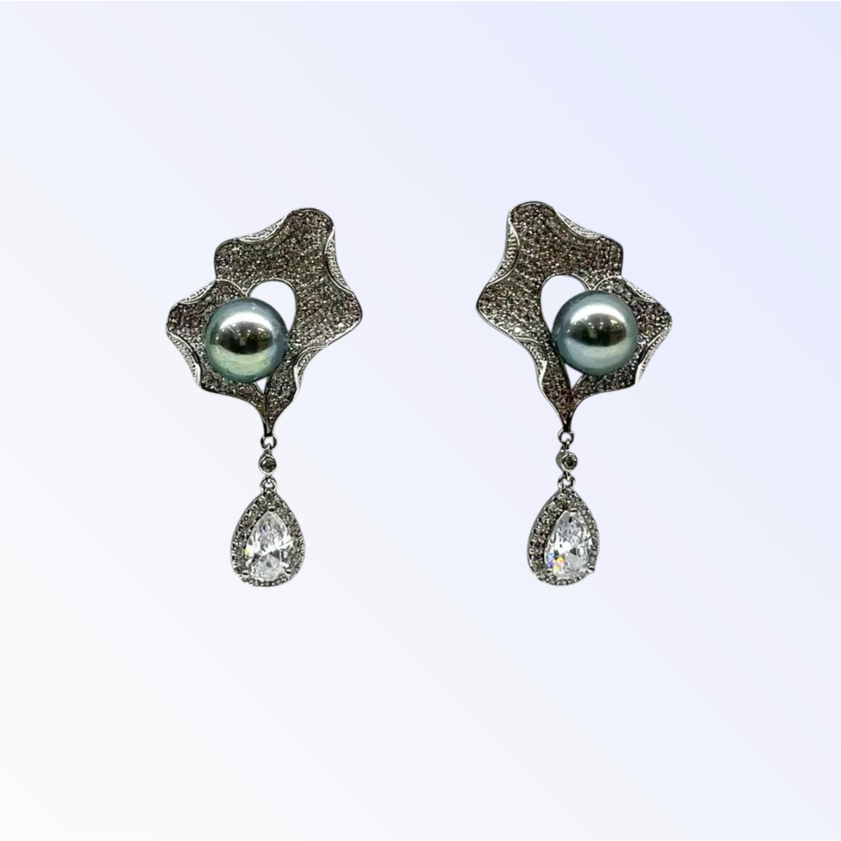 BLAKE | PEARL CRYSTAL EARRING - Smokey Blue