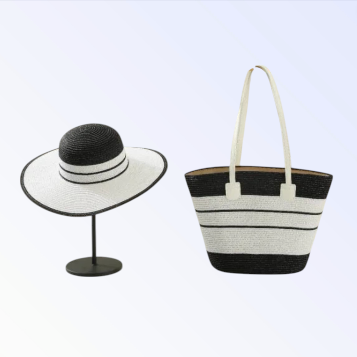 WOVEN TOTE BAG + HAT SET | Black and White