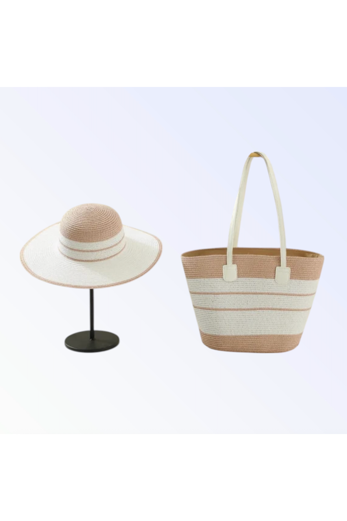 WOVEN TOTE BAG + HAT SET | Blush and White