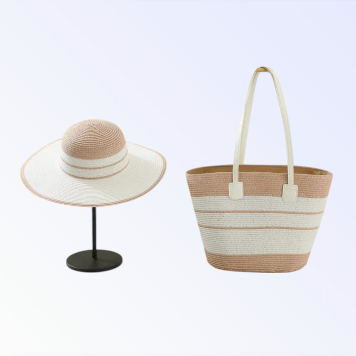 WOVEN TOTE BAG + HAT SET | Blush and White