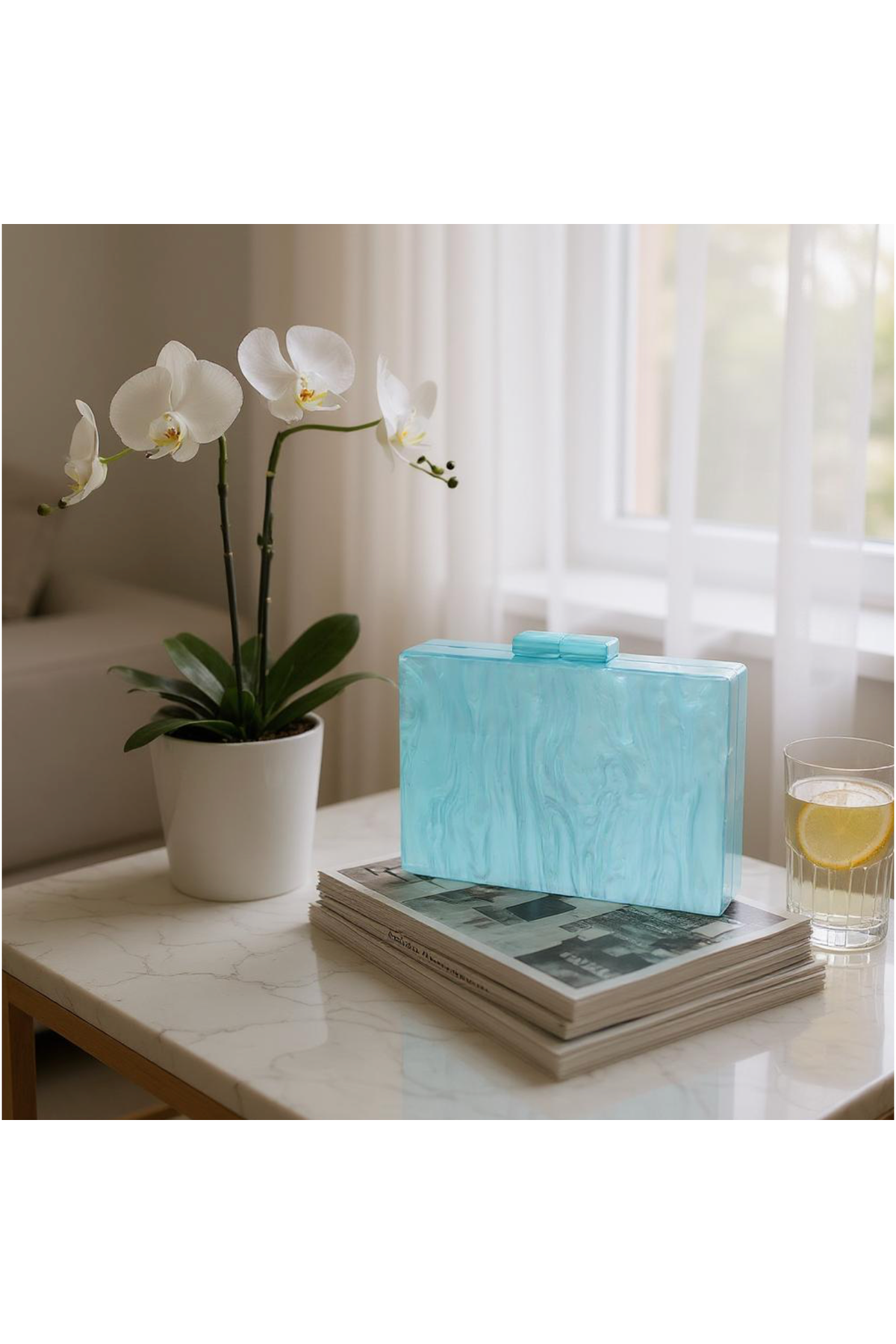AQUA MARBLE CLUTCH BAG