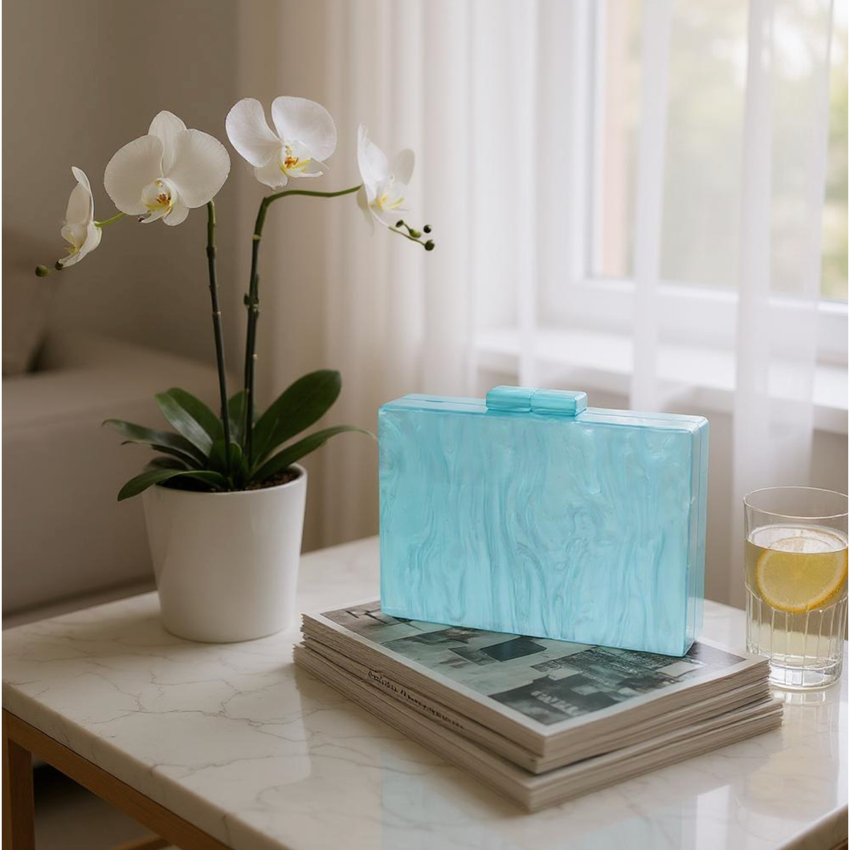 AQUA MARBLE CLUTCH BAG