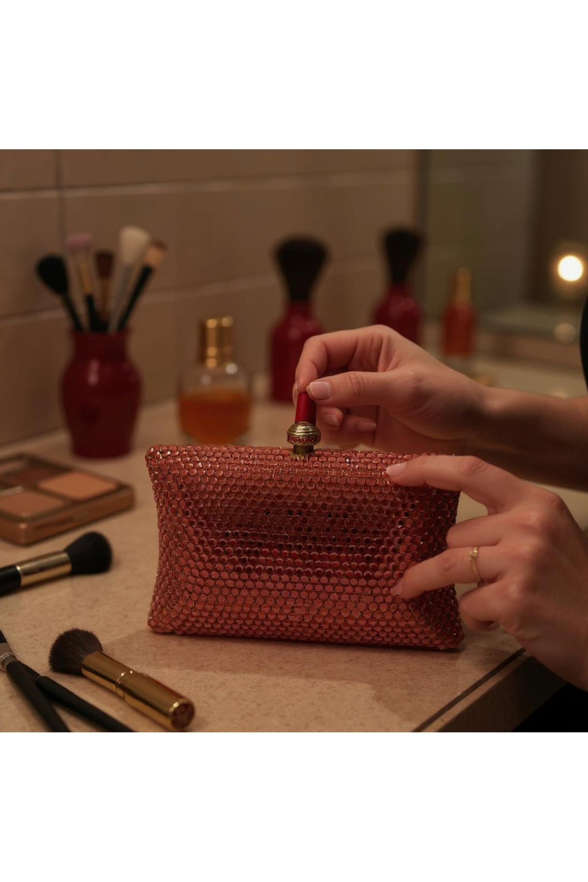 Burnt Orange Crystal Mini Clutch