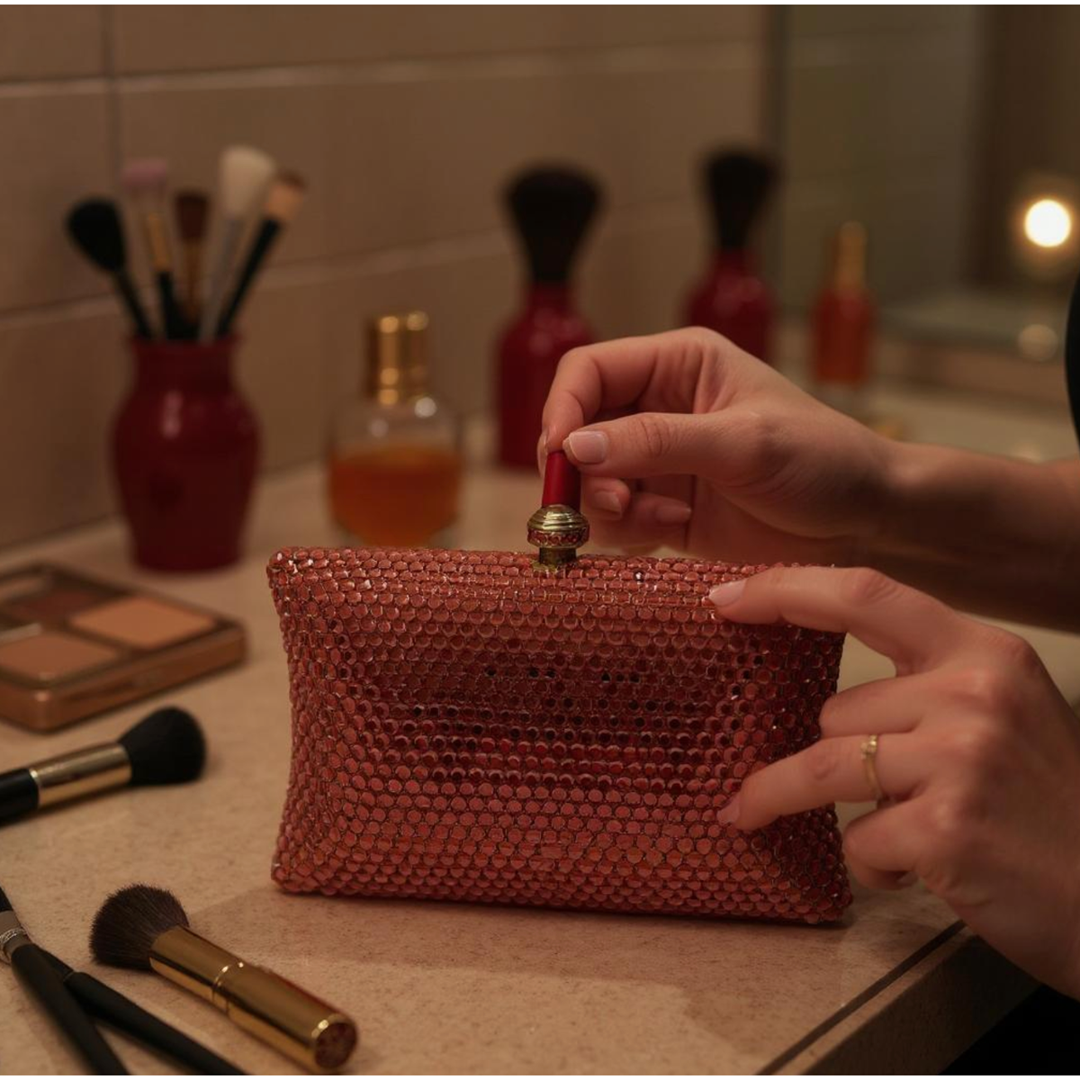 Burnt Orange Crystal Mini Clutch