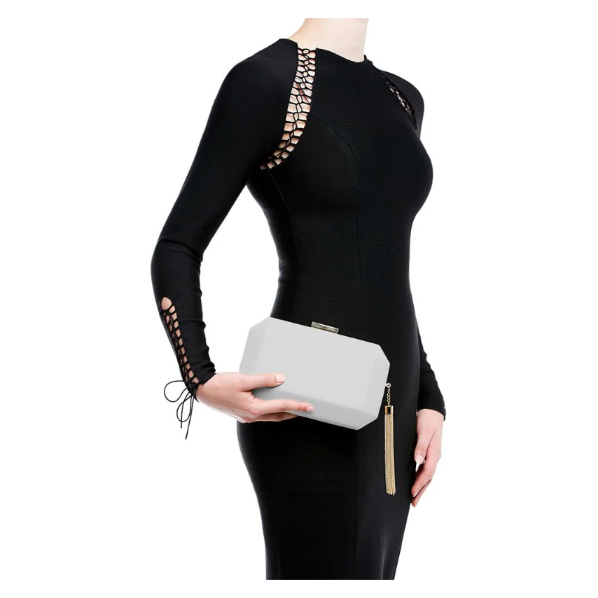 OLGA BERG | LIA FACETTED CLUTCH - WHITE