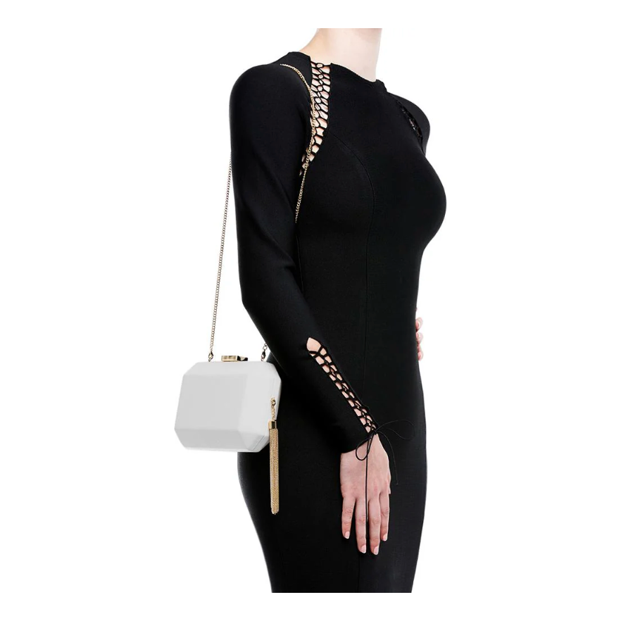 OLGA BERG | LIA FACETTED CLUTCH - WHITE