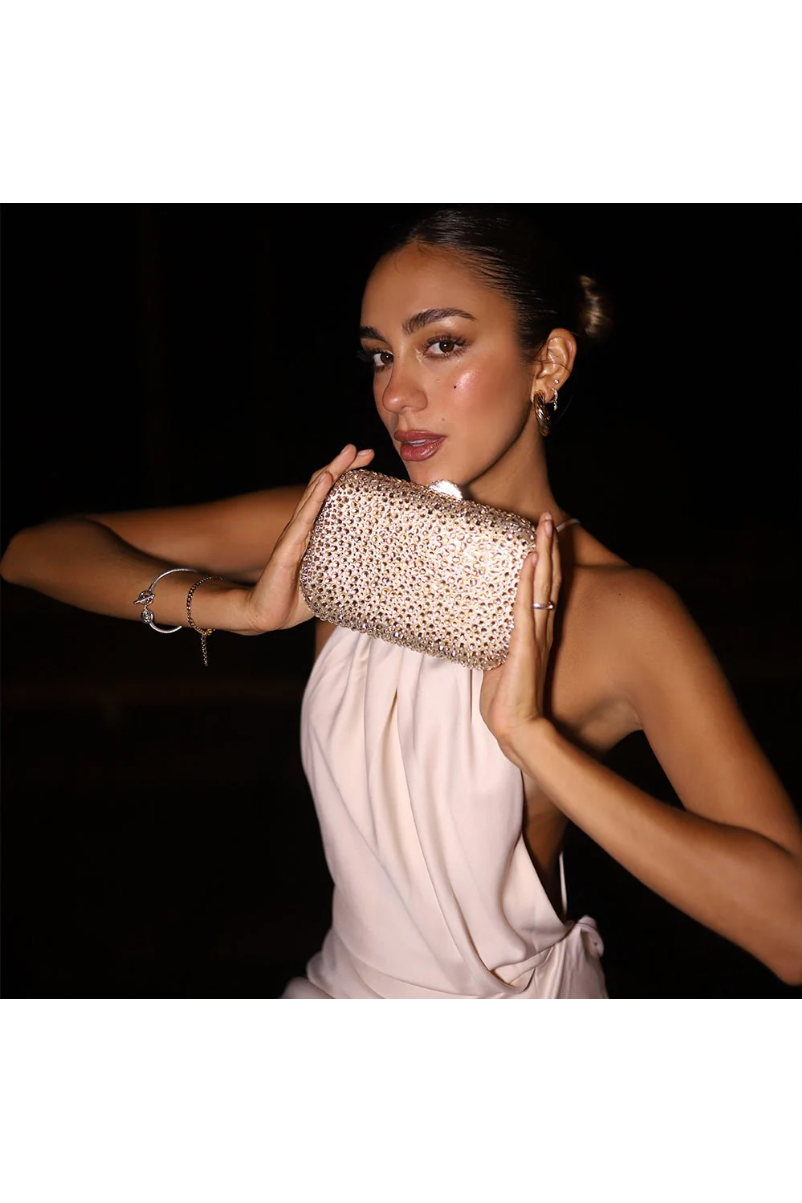 OLGA BERG | CASEY HOT FIX CLUTCH - Champagne