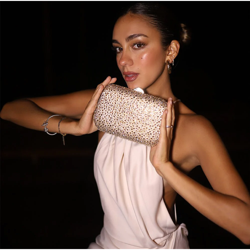 OLGA BERG | CASEY HOT FIX CLUTCH - CHAMPAGNE