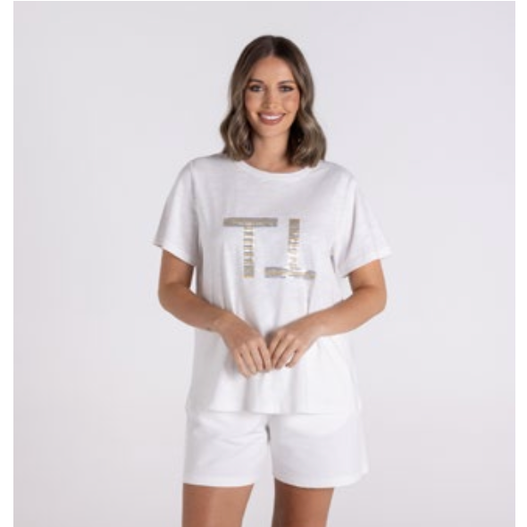 TWO T's | SEQUIN LOGO TEE - White