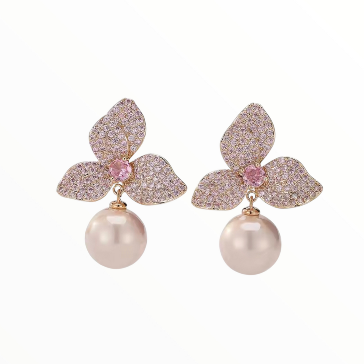 LAYLA | CUBIC ZIRCONIA AND PEARL DROP EARRING - Pink