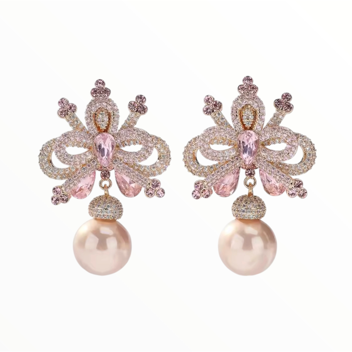ISMARA | CUBIC ZIRCONIA AND PEARL DROP EARRING - Pink