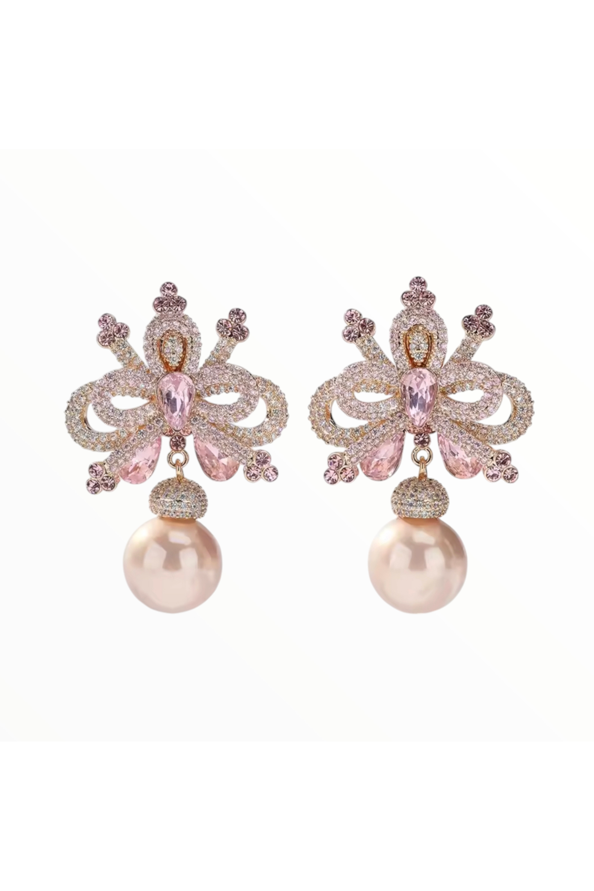 ISMARA | CUBIC ZIRCONIA AND PEARL DROP EARRING - Pink