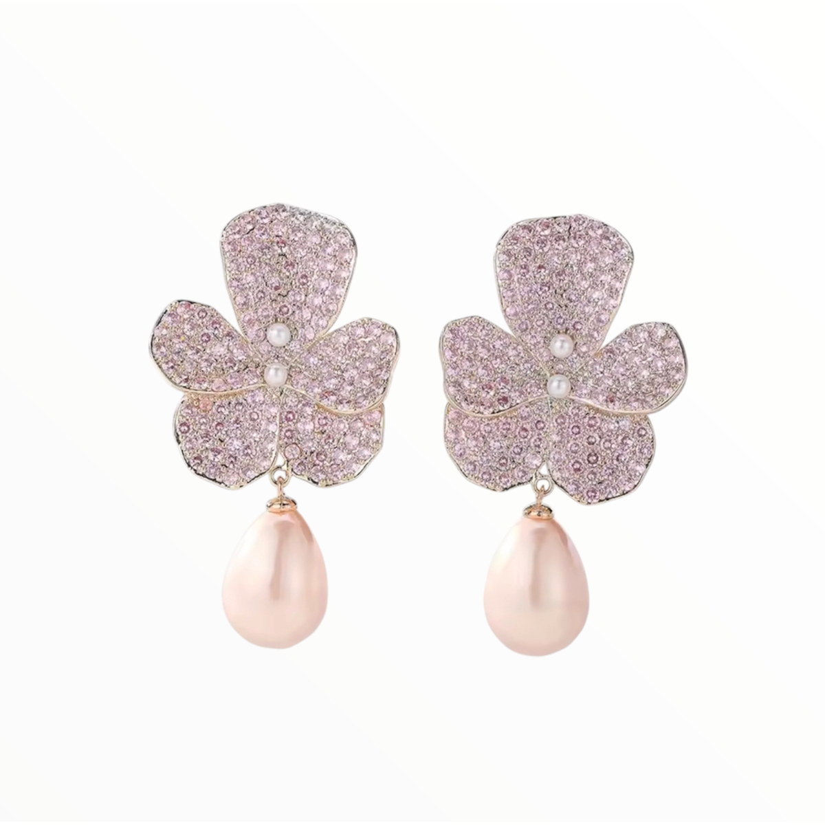 JAS | CUBIC ZIRCONIA AND PEARL DROP EARRING - Pink