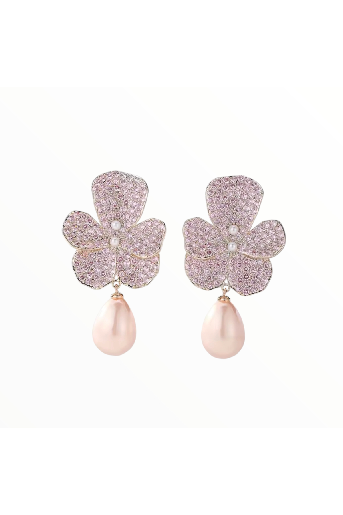JAS | CUBIC ZIRCONIA AND PEARL DROP EARRING - Pink