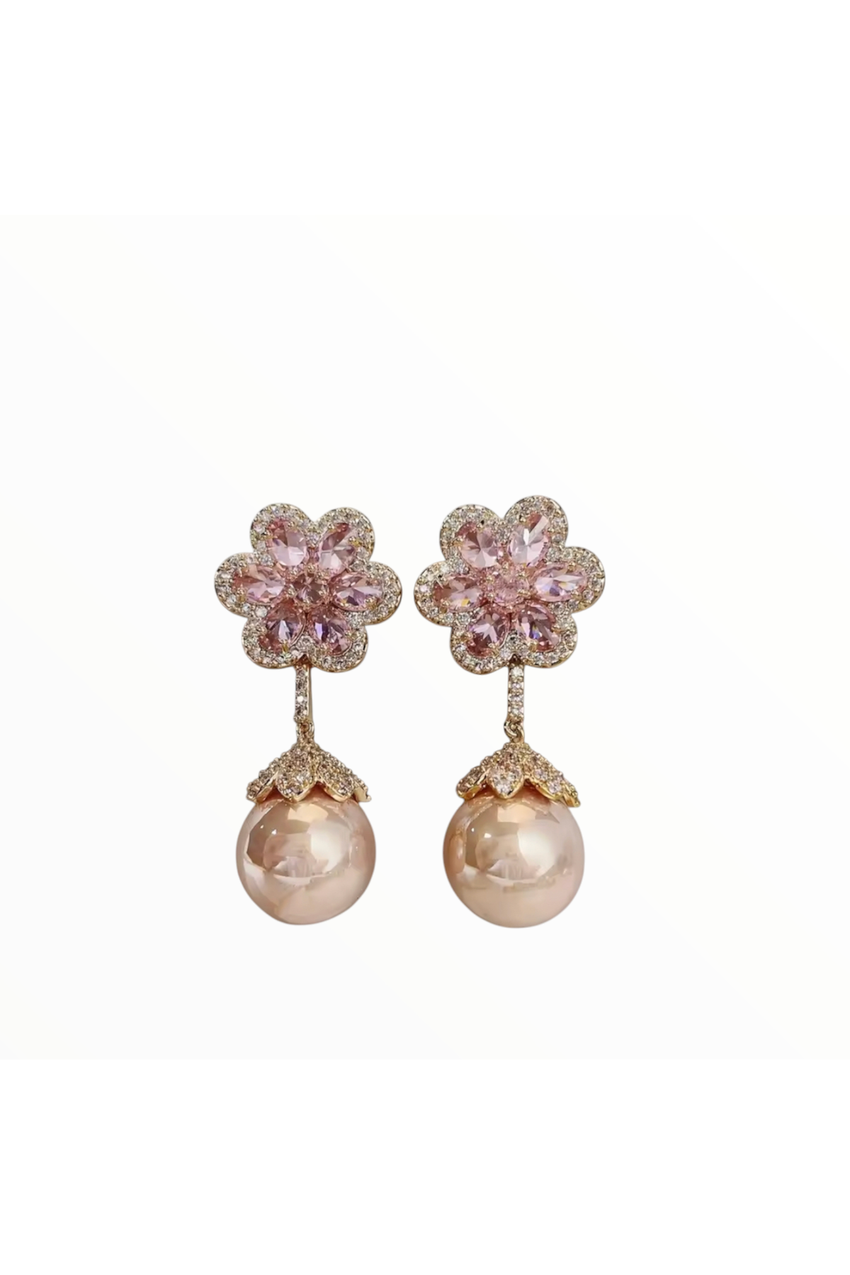 CAMILLA | CUBIC ZIRCONIA AND PEARL DROP EARRING - Pink
