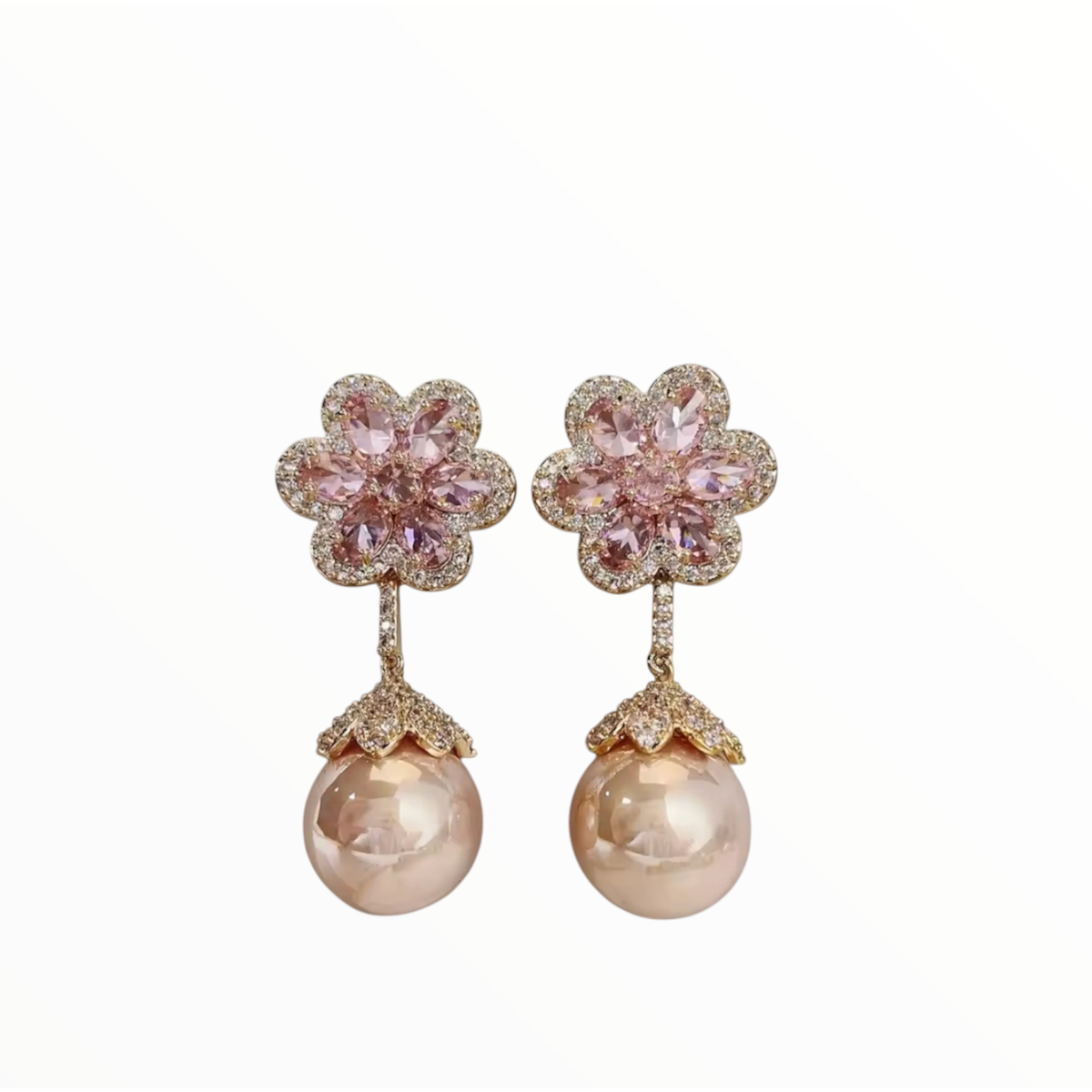 CAMILLA | CUBIC ZIRCONIA AND PEARL DROP EARRING - Pink