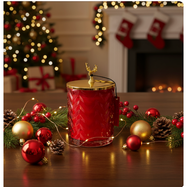 COTE NOIRE - XMAS DEER LID & RED HERRINGBONE CANDLE