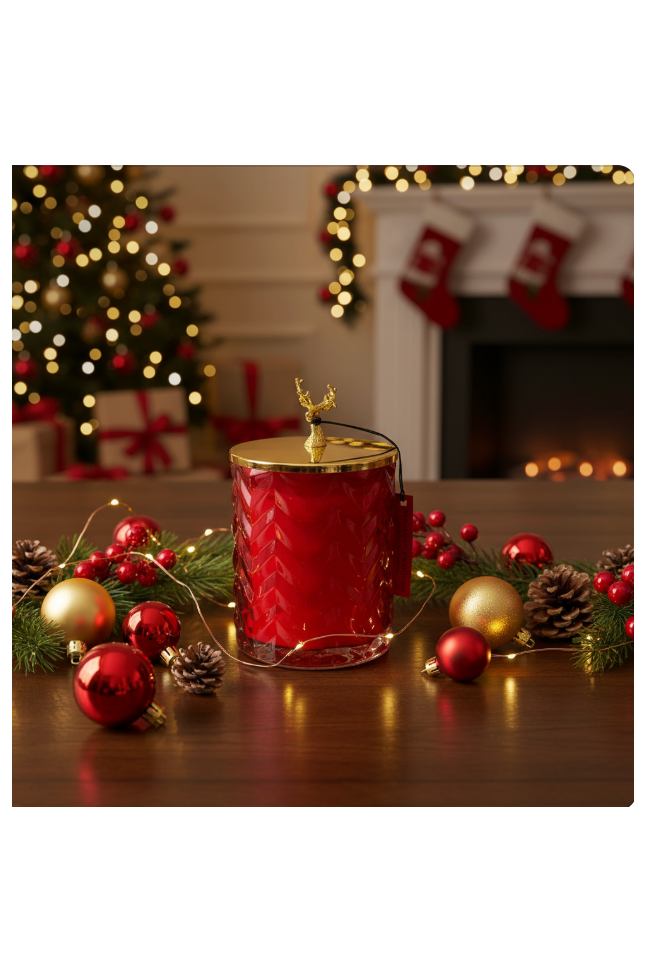 COTE NOIRE - XMAS DEER LID & RED HERRINGBONE CANDLE