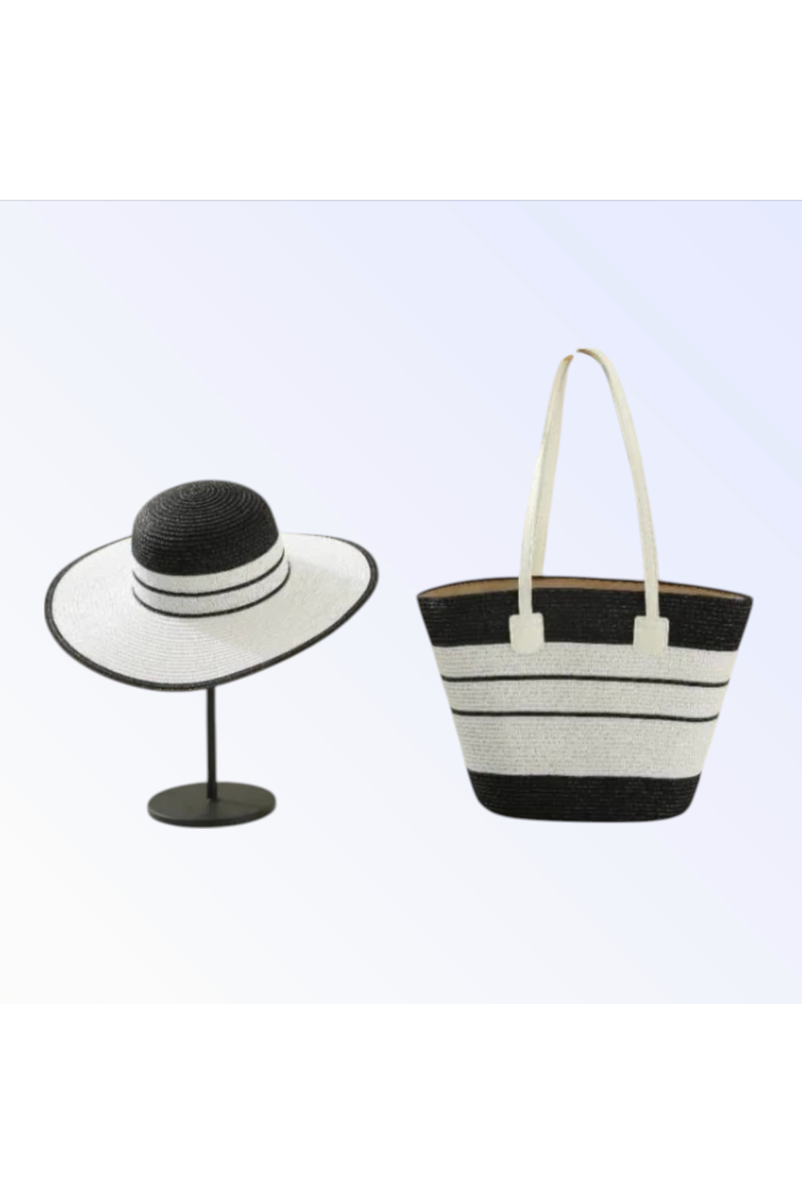 WOVEN TOTE BAG + HAT SET | Black + White