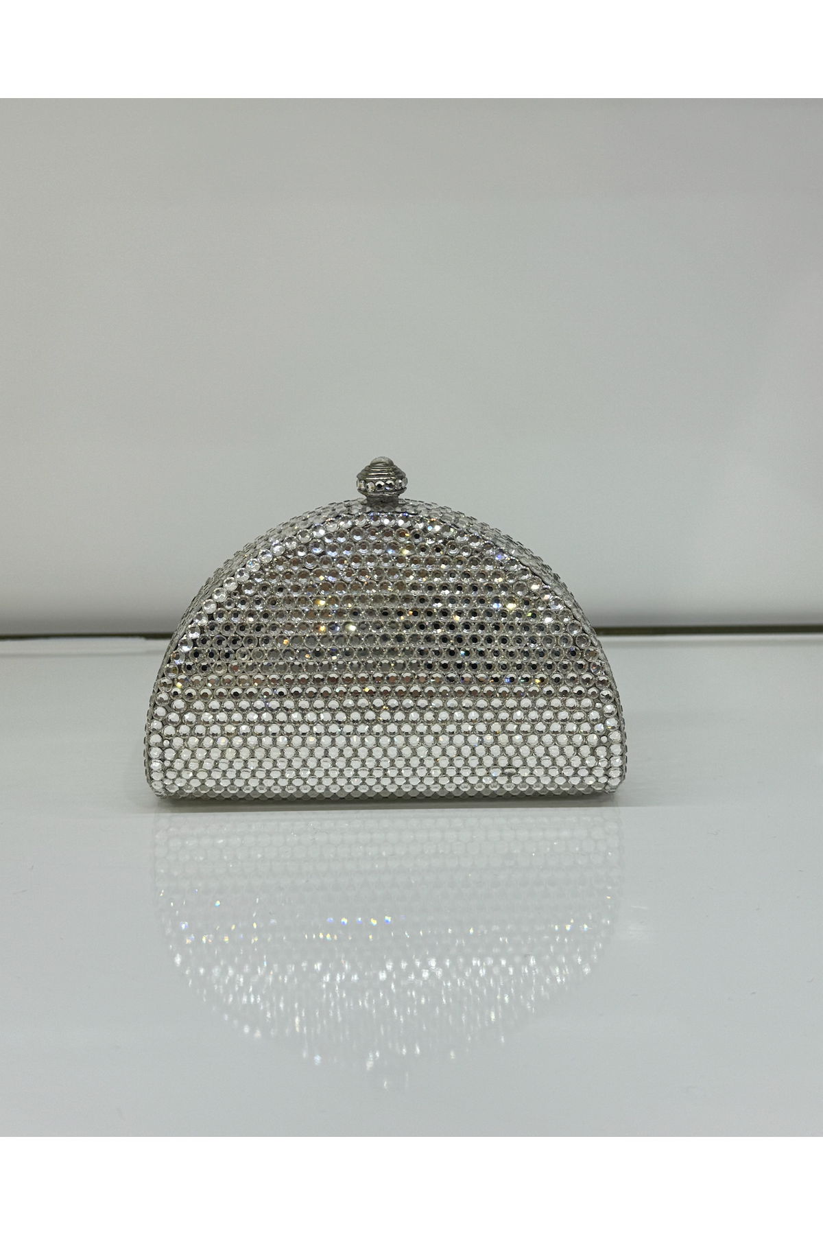 Half Moon Silver Crystal Mini Clutch