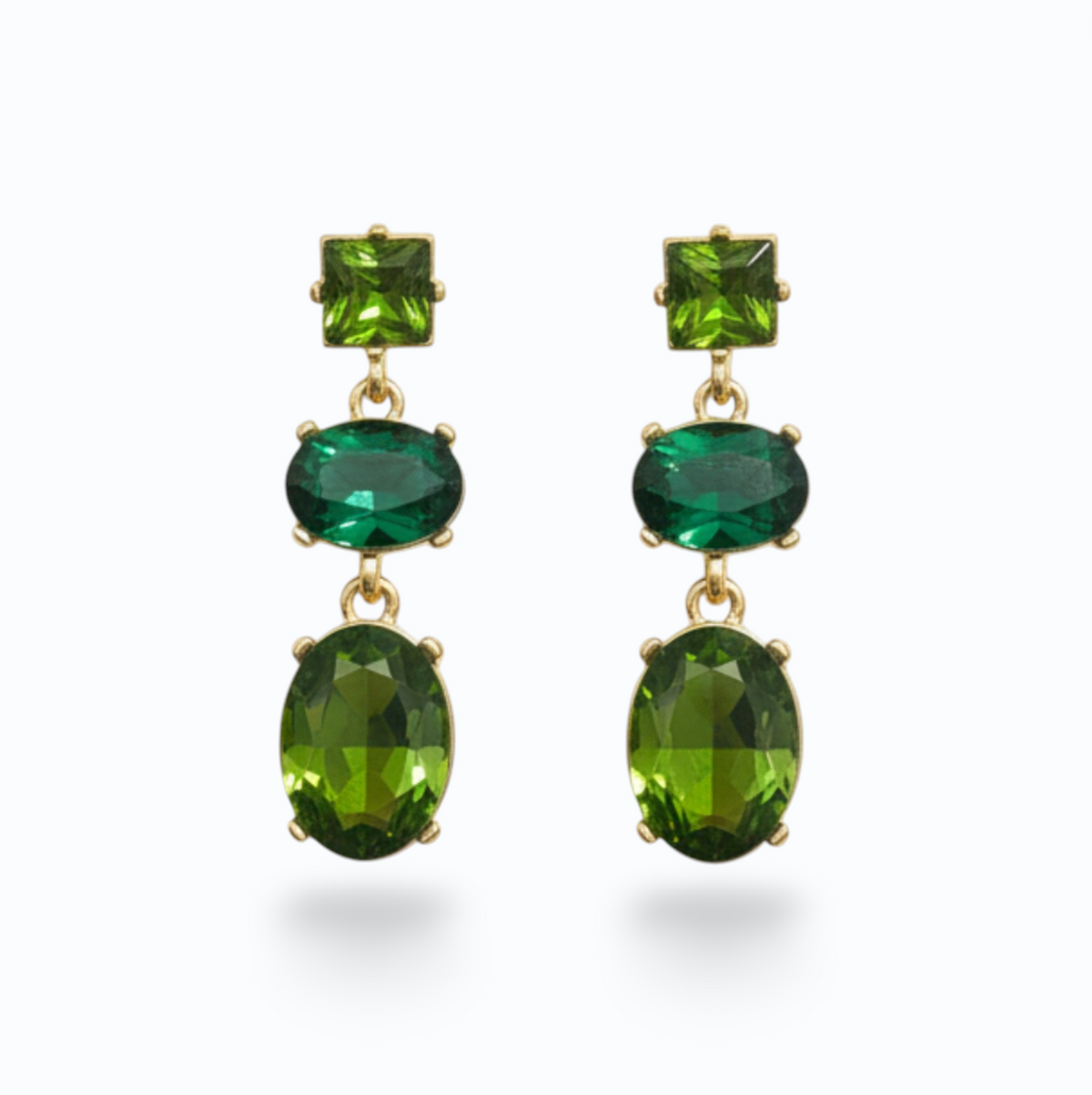 SOPHIE | TRIPLE STONE DROP EARRING - Emerald Green
