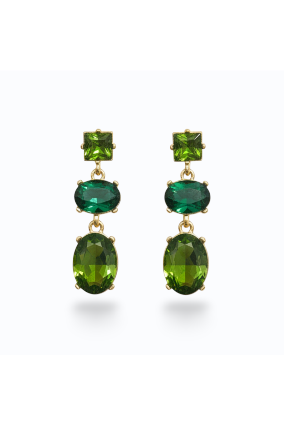 SOPHIE | TRIPLE STONE DROP EARRING - Emerald Green