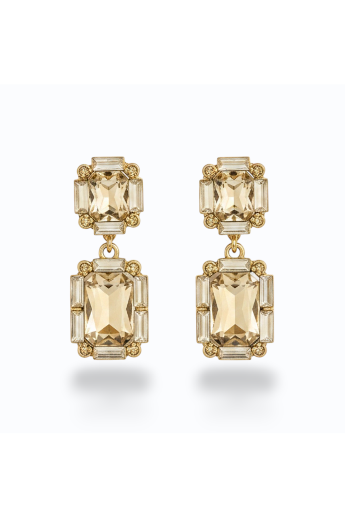 ALEYNA | RECTANGLE CRYSTAL DROP EARRING - Champagne