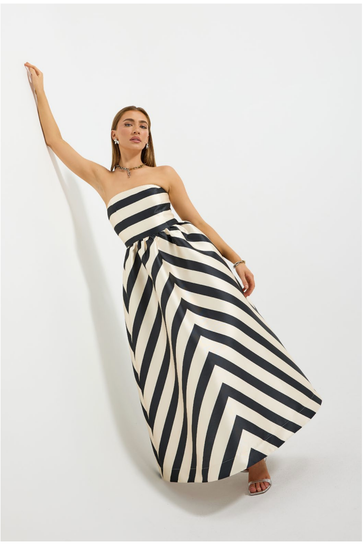 PASDUCHAS | Valerie Strapless Midi - Black & Cream