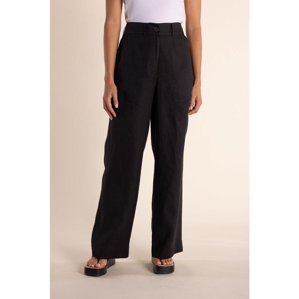 TWO T's | LINEN WIDE LEG PANT - Black