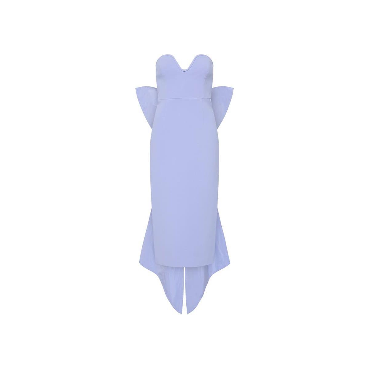 REBECCA VALLANCE | ANNABELLE STRAPLESS MIDI DRESS BLUE