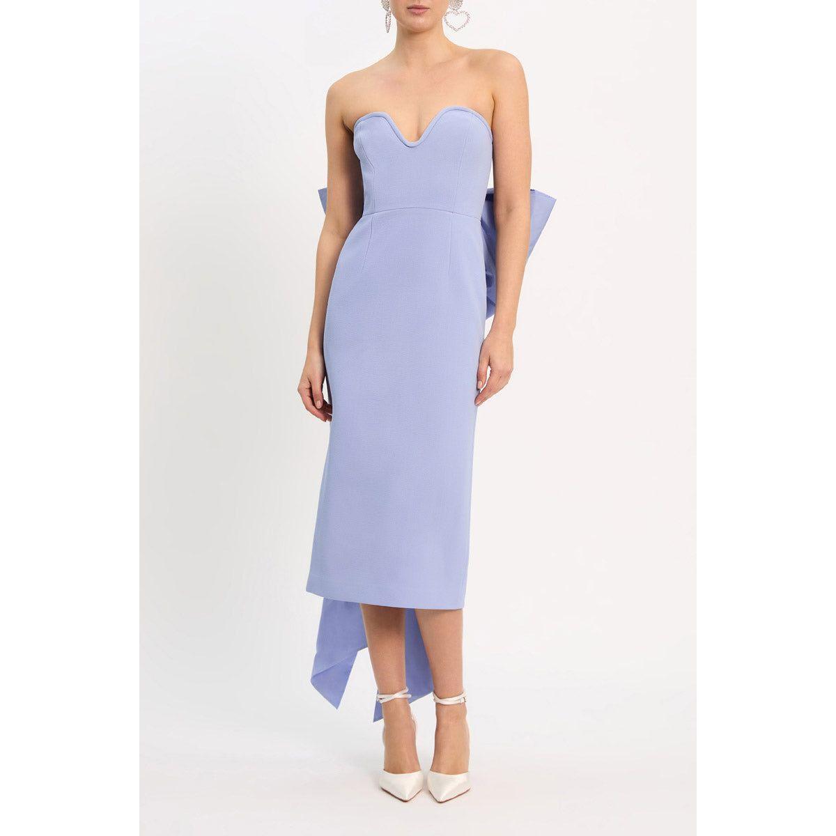 REBECCA VALLANCE | ANNABELLE STRAPLESS MIDI DRESS BLUE