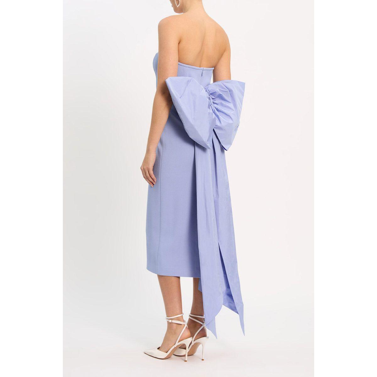 REBECCA VALLANCE | ANNABELLE STRAPLESS MIDI DRESS BLUE