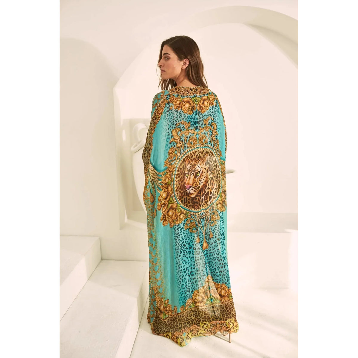 CZARINA | AQUA LEOPARDESS TAB KAFTAN