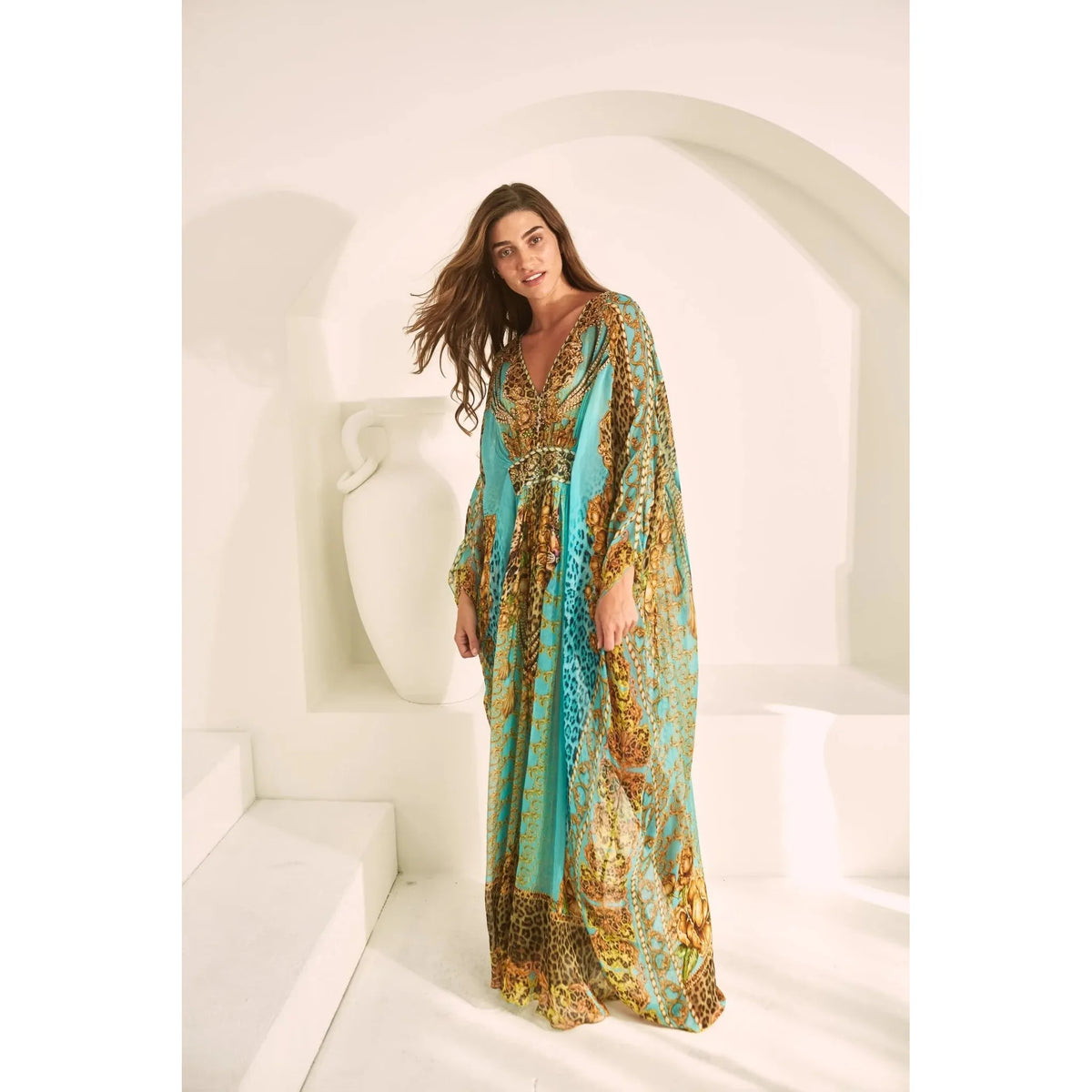 CZARINA | AQUA LEOPARDESS TAB KAFTAN