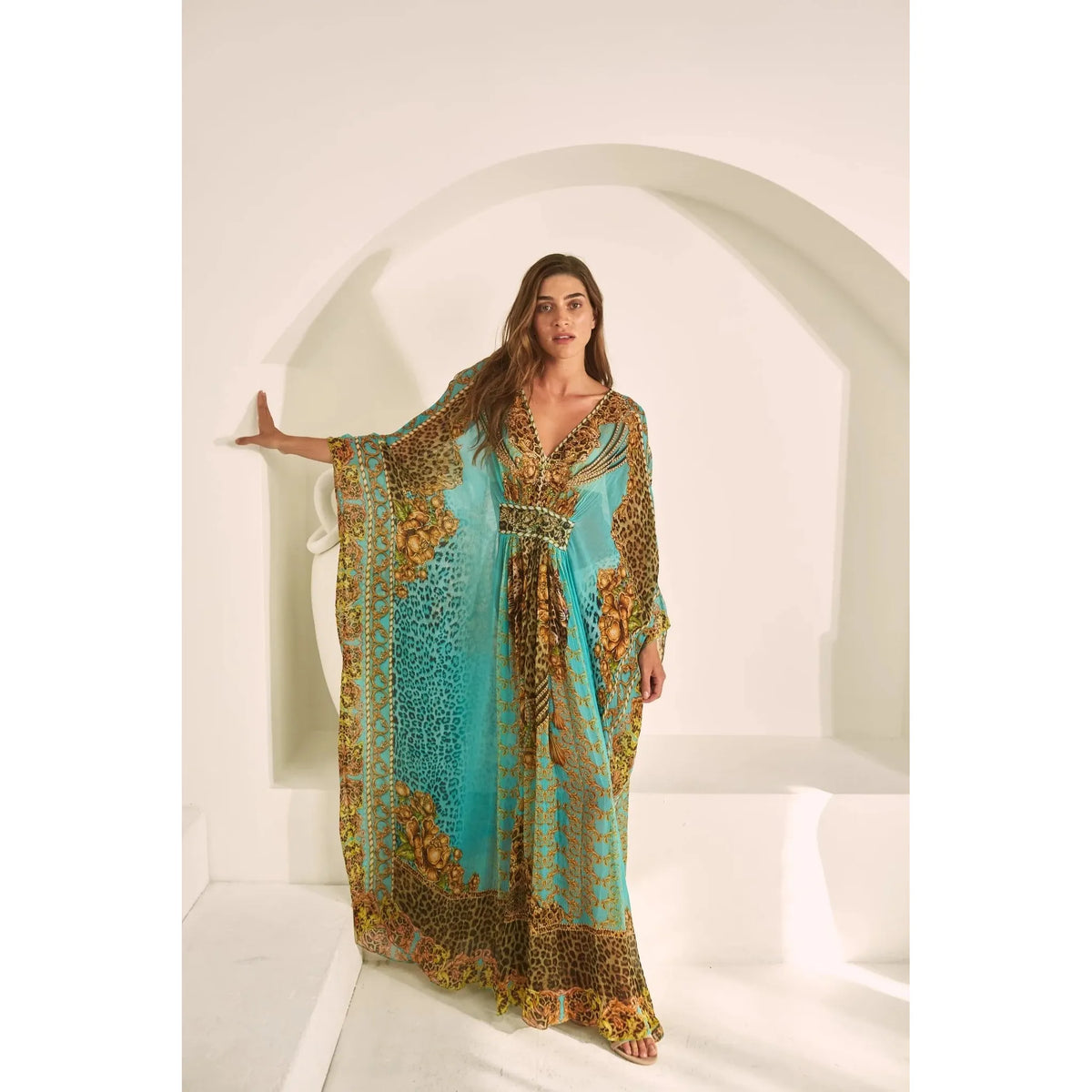 CZARINA | AQUA LEOPARDESS TAB KAFTAN